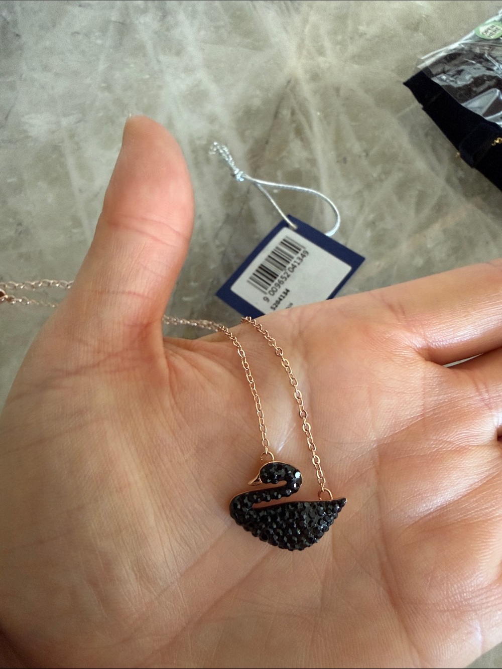 Swarovski Rose Gold and Black Swan Necklace - Picture 3 of 4